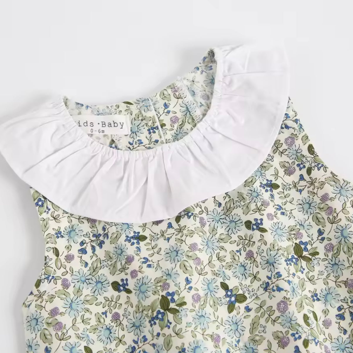 Wildflower Ruffle Collar Baby Romper – Sage & Blue Floral