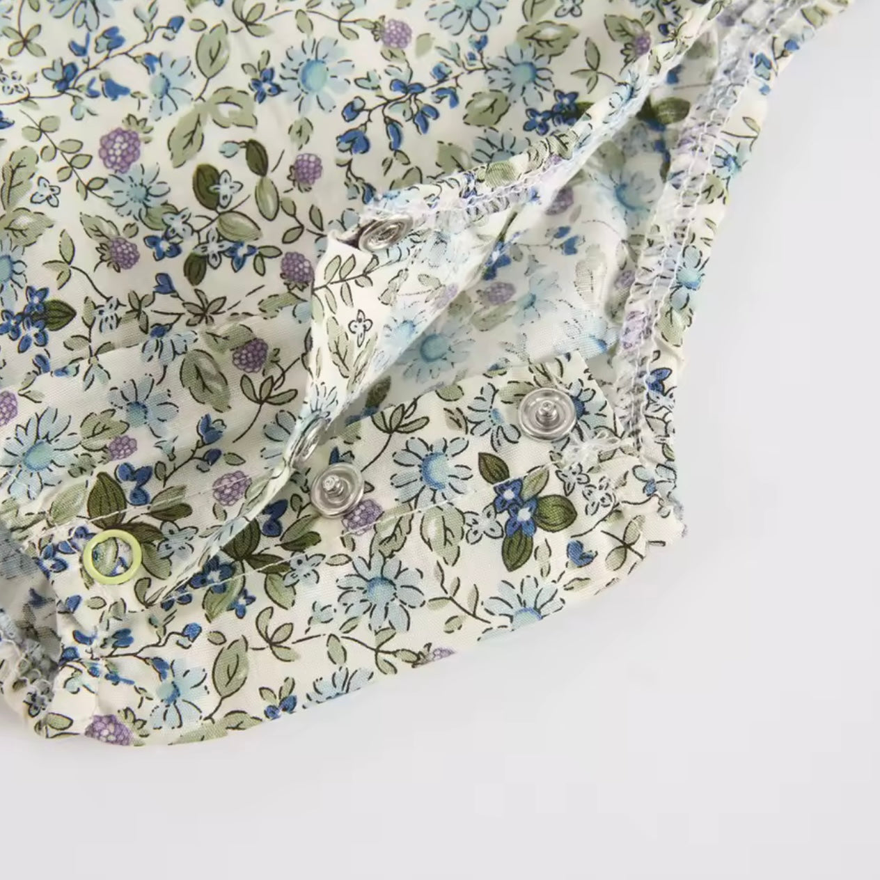 Wildflower Ruffle Collar Baby Romper – Sage & Blue Floral