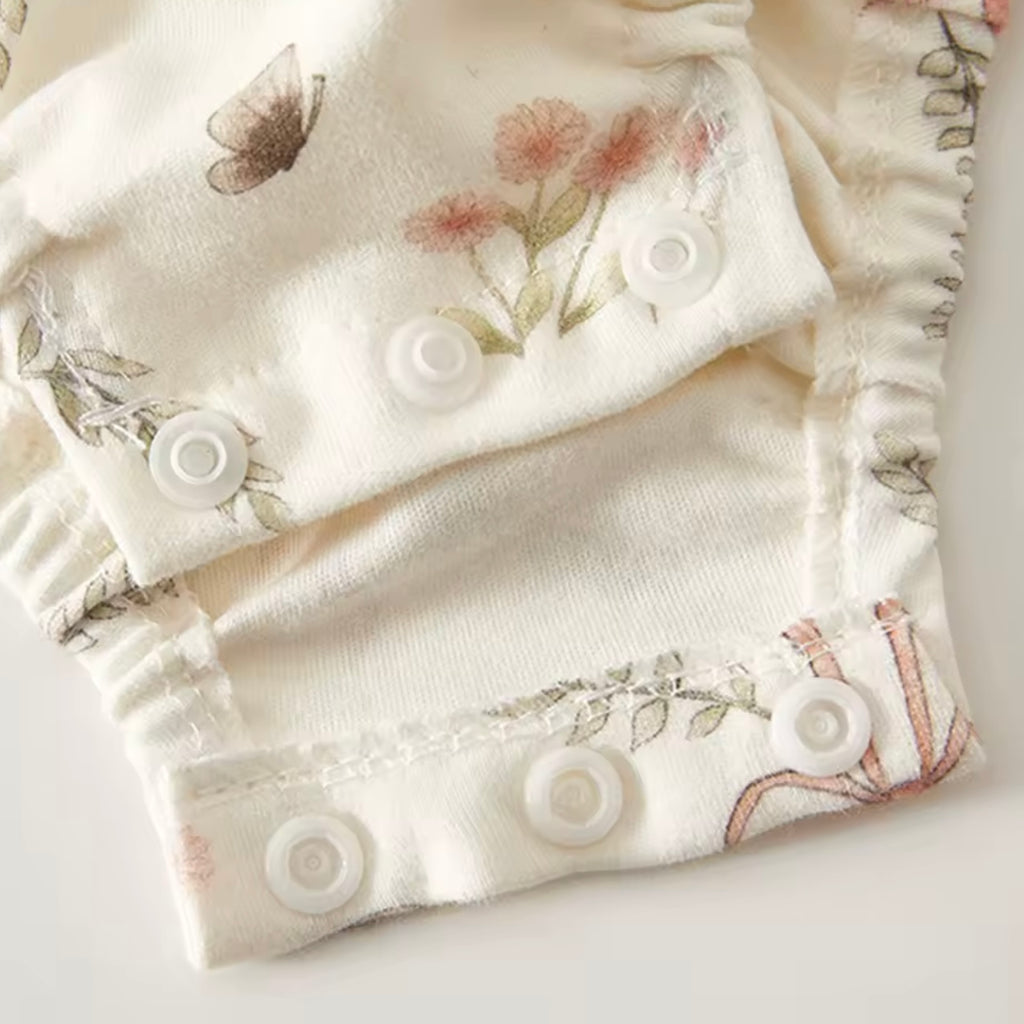 Vintage Floral Baby Romper – Long Sleeve Cotton Bubble Onesie for Girls