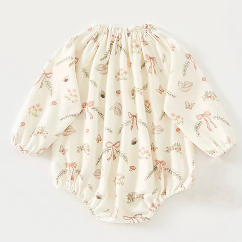 Vintage Floral Baby Romper – Long Sleeve Cotton Bubble Onesie for Girls