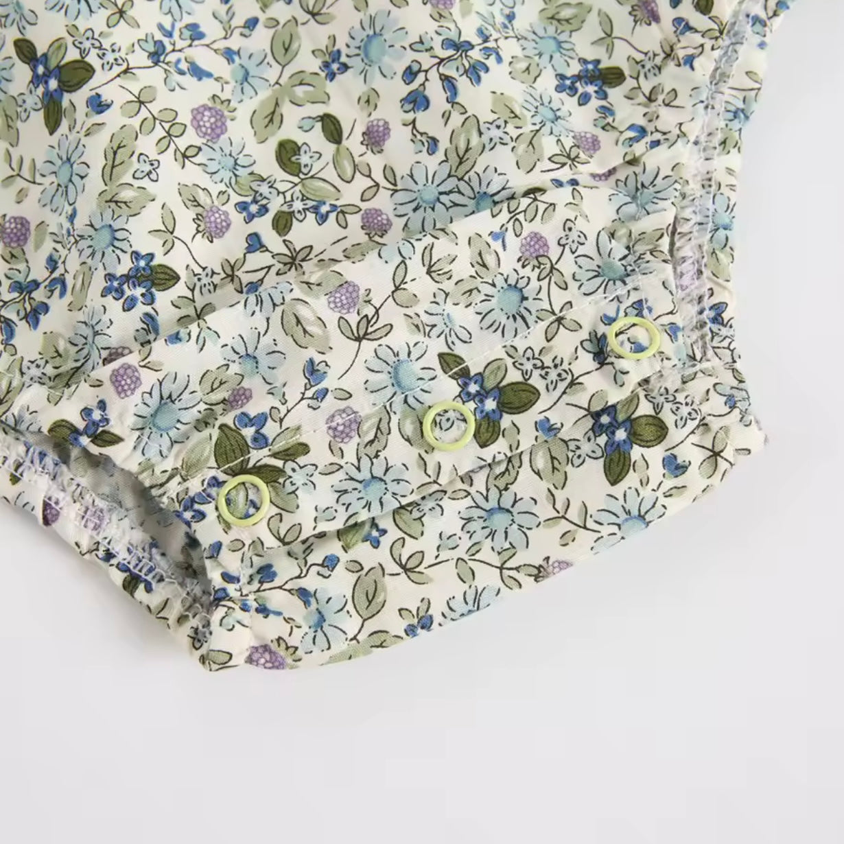 Wildflower Ruffle Collar Baby Romper – Sage & Blue Floral