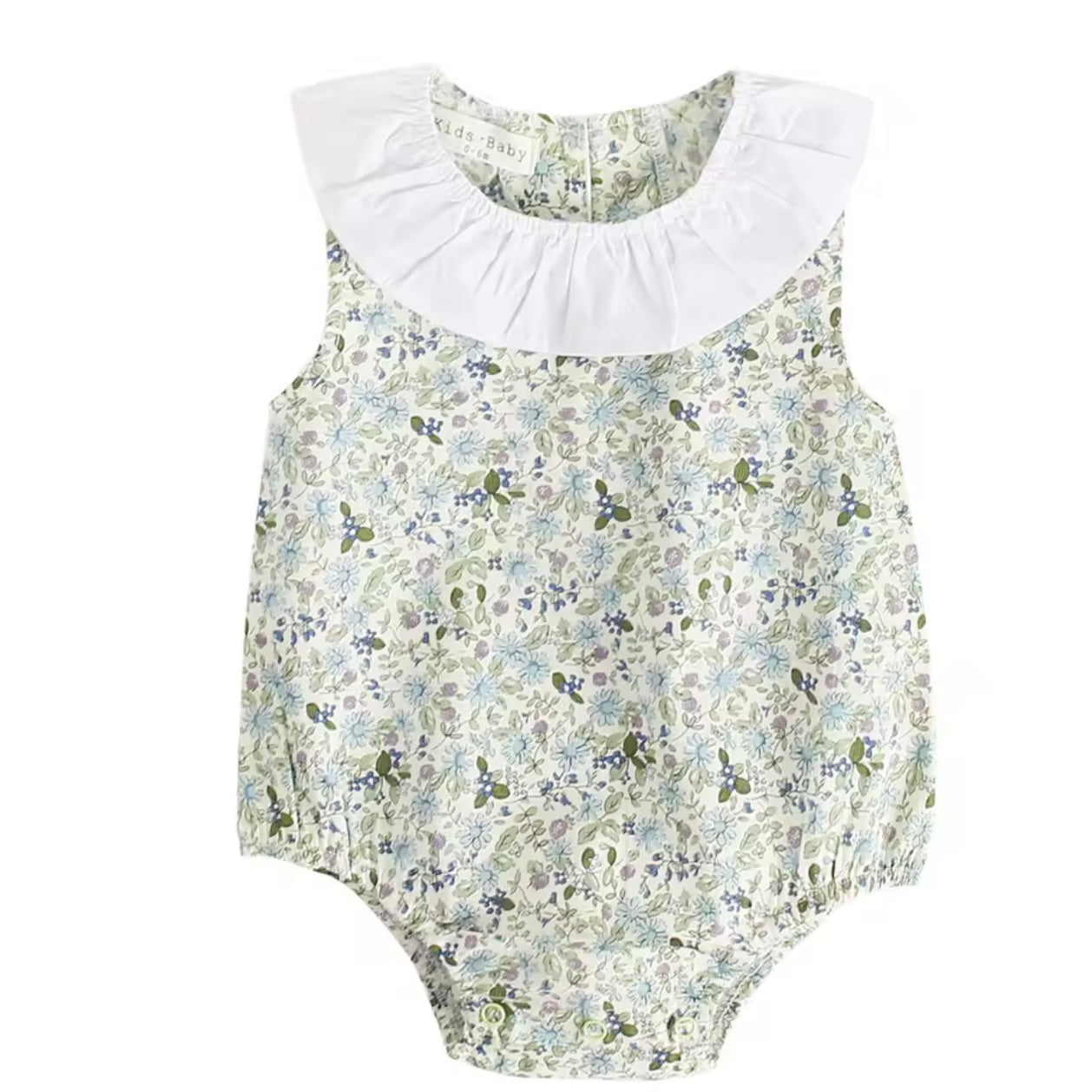 Wildflower Ruffle Collar Baby Romper – Sage & Blue Floral